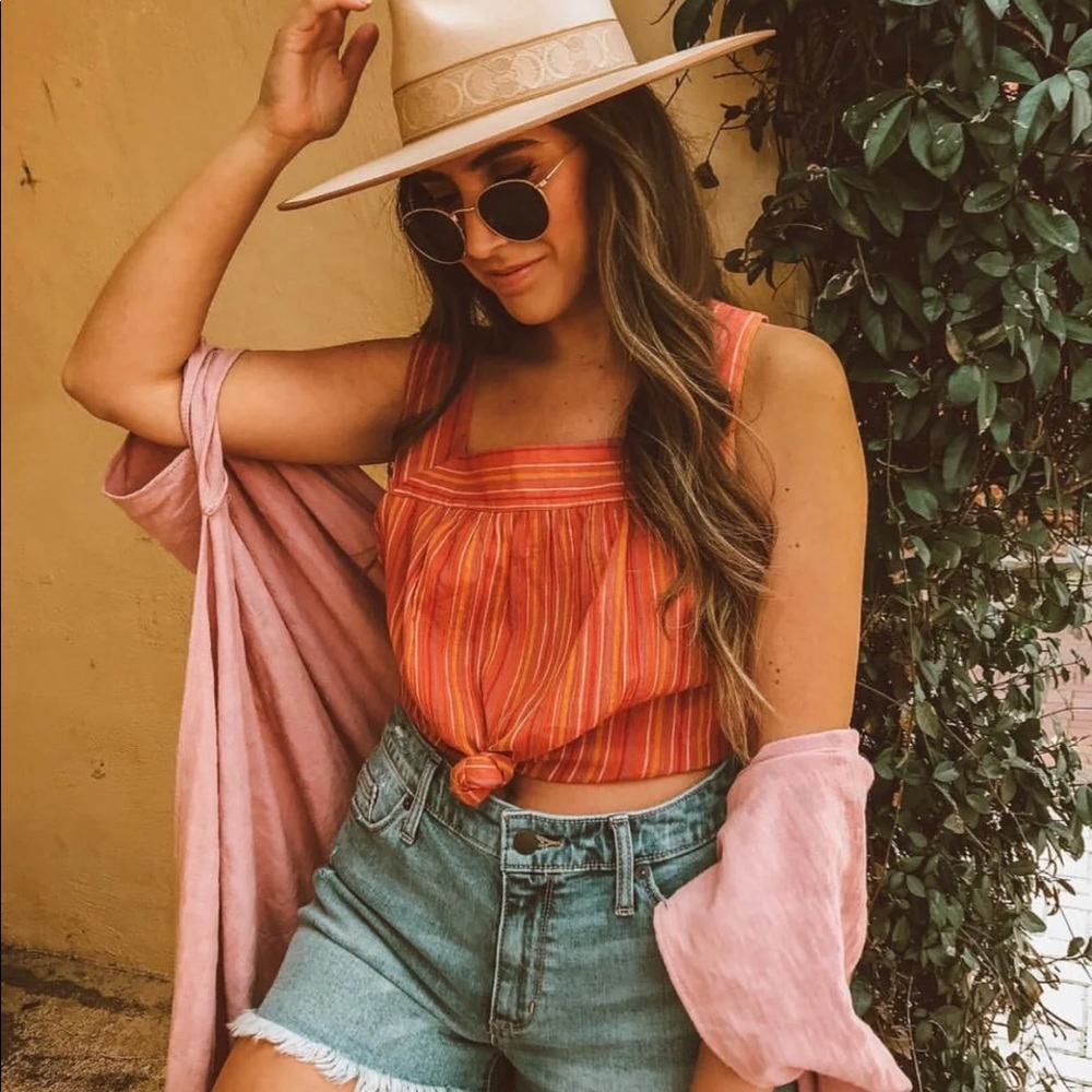 Stripped Sleeveless Square Neck Top